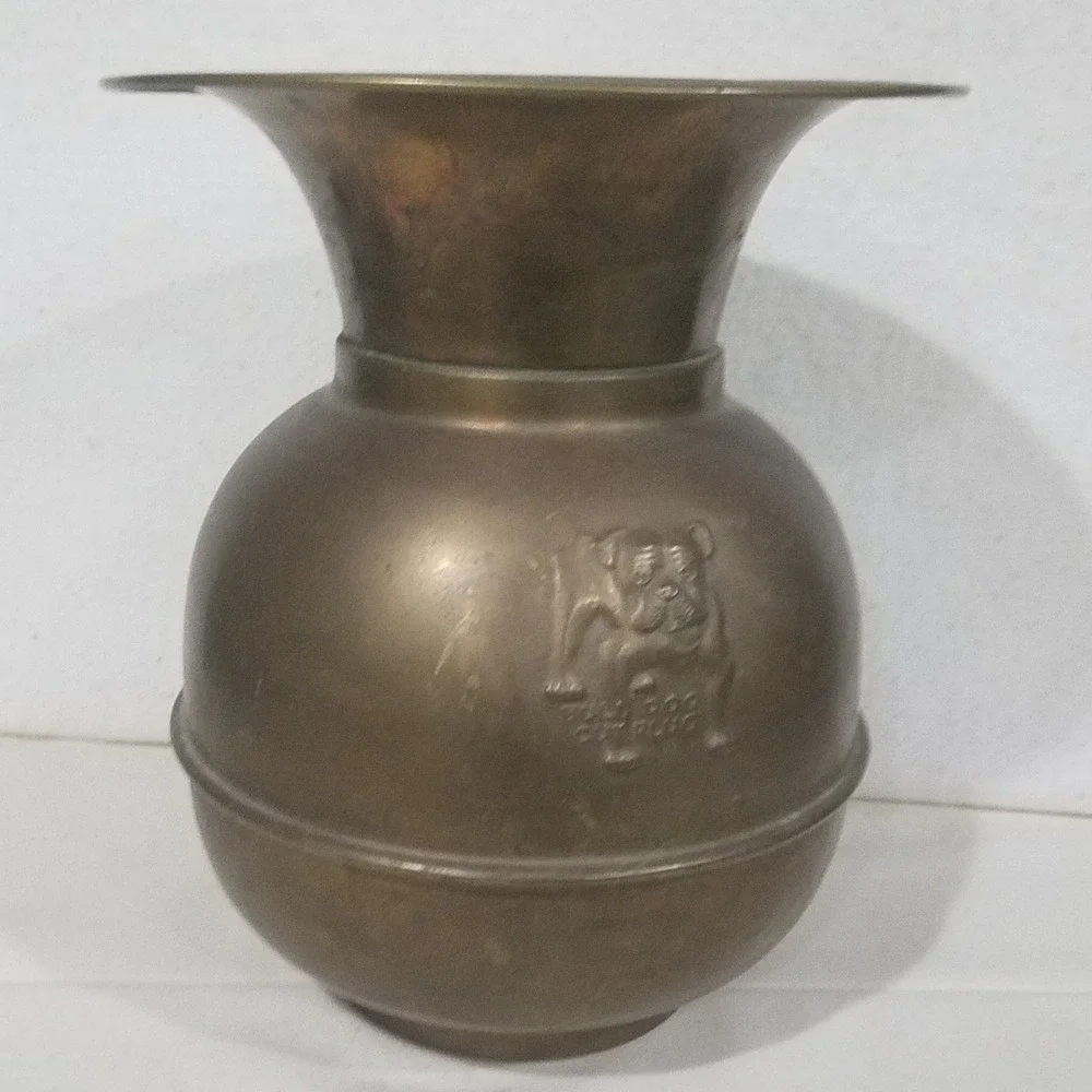 Antique Brass Bulldog Embossed Vase Spittoon Urn Home Decor‎ Ornament